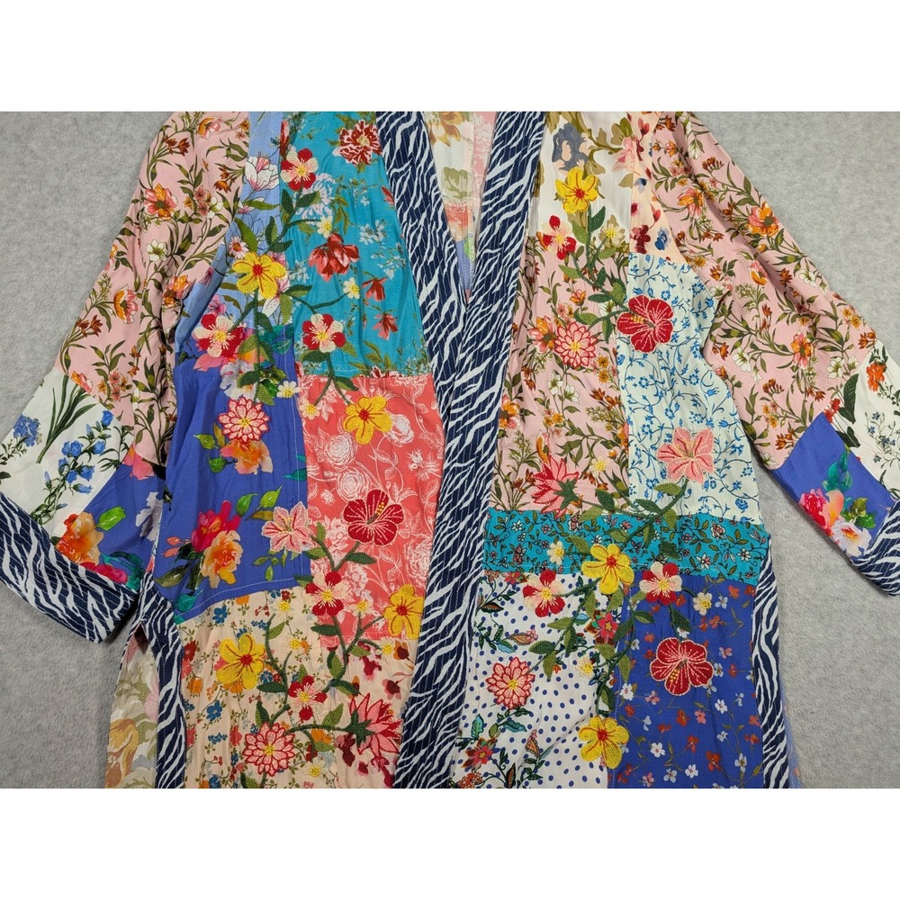 John.Mark Women Sweater Large Cardigan Open Front Floral Patchwork Mix Print - Picture 3 of 15